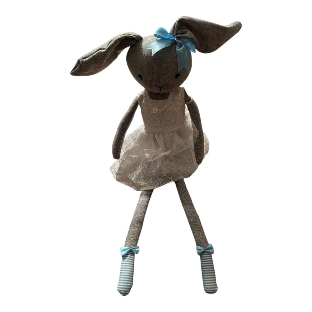 Bella Lux‎ Easter Bunny Shelf Sitter Long Legs Lace Dress – Gray Spring Decor